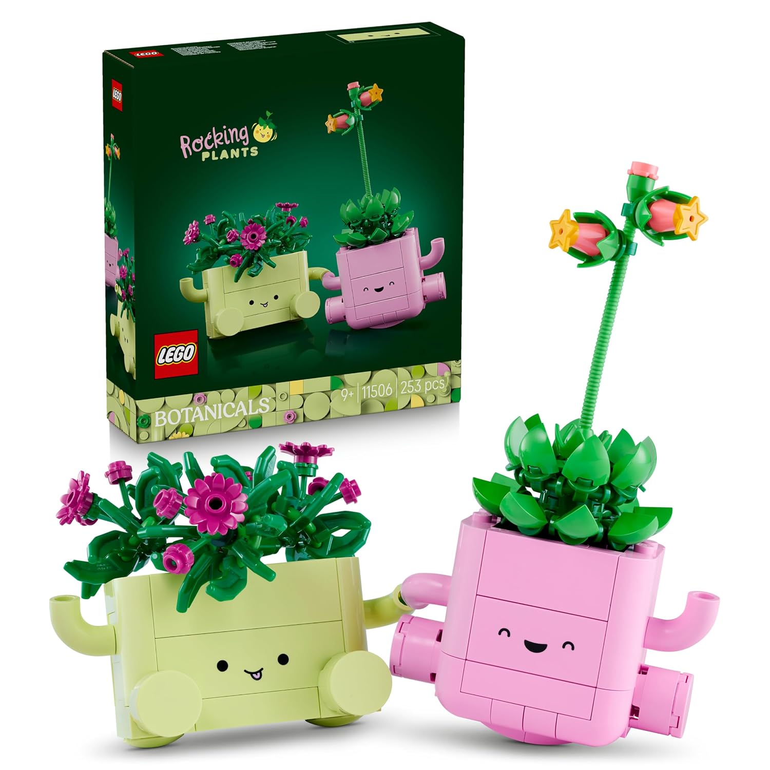 LEGO Botanicals Schommelende Plantjes - Kunstplanten Bouwpakket voor Kinderen en Volwassenen - Incl. 2 Nepplanten en 2 Pastelgekleurde Potten - Slaapkamerdecoratie - DIY Cadeau vanaf 9 Jaar - 11506