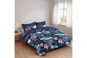 ETREXONLINE Juego de Funda Nórdica 4 Piezas Cama 150 Microfibra Suave Transpirable - 1 Funda Edredón 240x220 cm, 1 Bajera 150x200+28 cm y 2 Fundas de Almohada 50x90 cm (Galáctico)