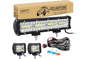 ‎RIGIDON RIGIDON 8D 12 Zoll 30 cm 240W led lichtbalken mit 12V kabelbaum und 2 pcs 4 zoll 60W strahler spot arbeitsscheinwerfer bar für SUV Offroad ATV UTV Traktor LKW 4x4 Auto, 6000K Weiß led scheinwerfer