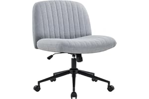 IWMH Krzesło biurowe bez podłokietników, z regulacją wysokości, krzesło obrotowe z kółkami, do biurka, z tapicerką materiałową, fotel do czytania z szerszą poduszką do siedzenia (szare, z kółkami)