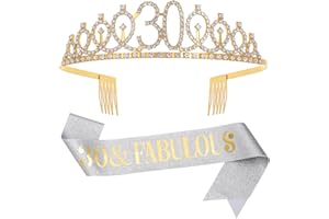DIMETEY Sliver Gold "30 & Fabulous"Sash & Rhinestone Tiara Set, 30th Birthday Gifts for Women, Birthday Sash/Tiara for Women's 30th Birthday Party Decoration (Sliver 30th)