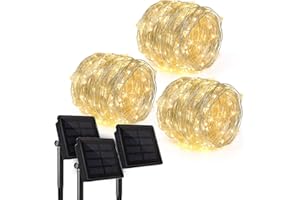 ANKWAY Rophie Paquete de 3 Actualizado 200 LEDs Luces Solares 22m Luces Solares Accionadas del Jardín Alambre de Cobre Luces Decorativas Impermeables de la Secuencia Caliente Interiores al Aire Libre