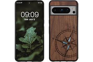 kwmobile Carcasa Compatible con Google Pixel 8 Pro Funda - Funda de Madera de Nogal con Bumper antigolpes - Compás Vintage con nacár
