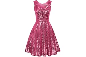GRACE KARIN Women Sequins Velvet Banquet Dinner Dress 50s Autumn Winter V-Neck A-line Dress