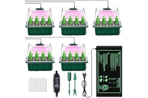 YAUNGEL Mini Serre pour Plantes, 5 Pièces Bac à Semis avec Tapis Chauffants, Contrôleur de Minuterie Luminosité Réglable, Plateau de Culture pour Plantes Universel intérieur avec Couvercle Ventilé
