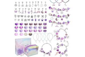 Homgaty Mädchen Geschenke 6-12 Jahre, Schmuck Basteln Mädchen, Schmuckbastelsets Geschenke für Mädchen Kinder, Charm Armband Kit DIY für ab 6 7 8 9 10 11 12 Jahre Mädchen (Lila)