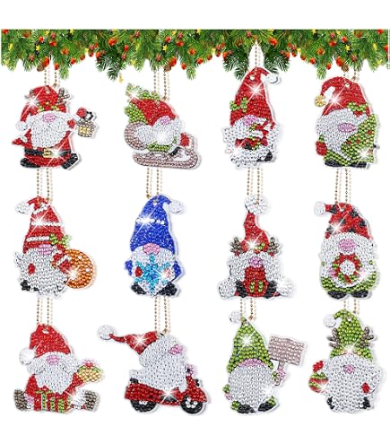 6 Pezzi Kit Diamond Painting Natalizio - Ciondoli Portachiavi A Doppia Faccia Con Strass - Fai Da Te Per Bambini E Adulti - Decorazioni Albero E Regali