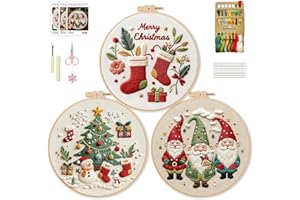 WIVLAX Christmas Embroidery Kit 3 Pack with 3 Hoops for Adults Beginners, DIY Stitch Craft Set with Santa, Snowman, Tree Patterns, Thread & Needles, Gift for Women & Teens