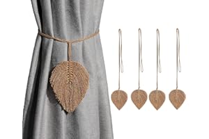 Loiahoer 4 Piezas Cuerdas para Cortinas,Correas de Cortina de Hoja,Artesanales Bohemia Alzapaños para Cortinas,Decoración de Cortinas para el Hogar/Sala de Estar/Dormitorio/Oficina/Baño,Marrón