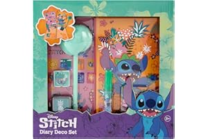 DISNEY STORE Disney Stitch dziennik dla dzieci, zestaw super pamiętnika z naklejkami, znaczkami i brokatem, kreatywny prezent dla dziewczynek od 3 lat, artykuły pa DIY z pluszowym długopisem + D36: D37