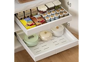 LEKUNI Cajones Extraibles Para Cocina 2 Pies, Cajon Telescopico Adhesivo No Es Necesario Taladrar, Anchura Ajustable Cajones Deslizantes Para Cocina, Organizador Armario Cocina(Blanco 32-52cm)