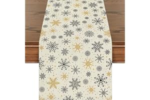 Tarklanda Camino de Mesa Navidad Dorado, Mantel Copos de Nieve de Navideño, Lavable, Invierno para Comedor, Decoración para Interior y Exterior para Decoración Mesa de Cena Navidad 40 x 180 cm