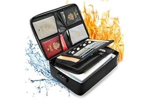 TMEOIIPY Feuerfeste Dokumententasche, Feuerfeste Dokumentenbox mit Zahlenschloss, Geldkassette Feuerfest Wasserdicht für A4 Dokumente Passport Bankdatei Geld Wertsachen(Schwarz)