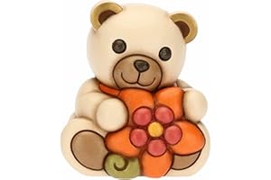 THUN - Soprammobile Teddy Primavera 2023 con Fiore in Ceramica Decorata a Mano, Versione Media, Linea Fiori e Fantasia, 9.1x8.2x10.4 cm h