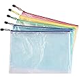 Vicloon Plastic Wallets A4, 5 Pcs A4 Zip Lock Bags Document Wallet Document Folders Plastic Pockets with Zipper for School Office Homework Travel Storage Bags