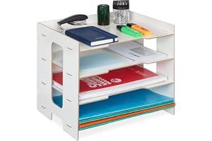 Relaxdays brevhylla, kontorsorganiserare i MDF, A4-papper, 3 fack