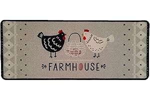 ‎OKU-TEX oKu-Tex Design Küchenläufer, Küchenteppich kurzflor, waschbar & rutschfest, Vintage Retro, Fußmatte Küche, Hühner Grau, 50 x 120 cm, 1480417