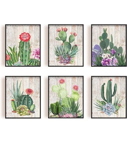 Set Di 4 Poster Quadrati Con Cornice – Stampe Di Cactus, 20x20 Cm, Carta 250g, Inchiostri Resistenti, Prodotto In Spagna