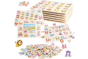 HOMCENT Montessori Educational Learning Peg Puzzles for Toddlers Jisa Puzzle with Numbers, Letters, Animals and Fruits (Wood)