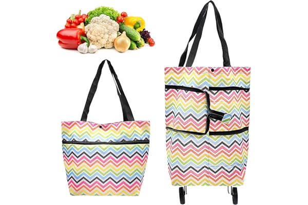 INHEMING Sacs de Courses Pliables avec roulettes,Chariot de Courses Pliable, 2 en 1 Shopping Trolley pour la Maison, Le Supermarché - Rainbow