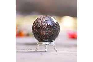 Crocon 50mm Garnet diamond cut Stone sphere Ball with Metal Stand 1400+ Carats Gemstone Ball Healing ornament rock Sphere Sculpture Figurine for Fengshui Divination Crystal Home Decor Photography