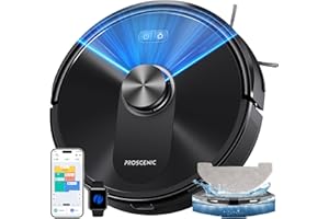 Proscenic Q10 Robot Aspirador y Fregasuelos con navegación láser, 8000Pa/200Min Autonomía, Adaptación Alfombras, por App/Voz/Control Remoto/Apple Watch para Suelos, Alfombras y pelos de Mascotas