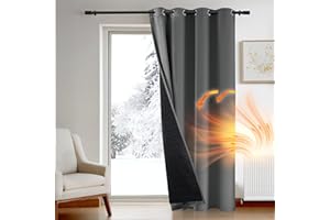 Deconovo Thermal Door Curtains for Winter, Energy saving Window Panel with Thick Microfiber Lining, Draught Reduction Eyelet Blackout Curtain for Bedroom, 52 x 90 Inch (W x H), Dark Grey, 1 Piece