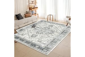 OMERAI Rugs Living Room Machine Washable Rug for Bedroom 160X230CM Large Rug Area Rugs for Non-Slip Boho rug Soft Faux Short Pile Carpet Vintage Rug Grey Cyan Classic Traditional Rugs