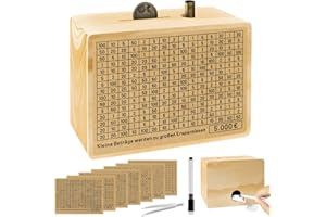 YIYICO Hucha de Madera Caja de Ahorro 10000 5000 3000 2000 1000 500 Euros Uchas Dinero Adultos Huchas con Contador con Objetivo Reutilizable para Adultos y Niños - Sin Montaje