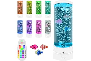 ‎ALEENFOON ALEENFOON Fisch Lavalampe Aquarium Blasenlichtlampe mit Fisch, Aquarium-Stimmungslampe mit Fernbedienung (Weiß)