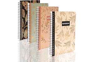 ROSNONG IEKSH A5 Spiral Notebooks Bound(160Pages) Waterproof Notepad Cute Exercise Lined,Hardcover,Easy to Carry,4pcs-Flowers