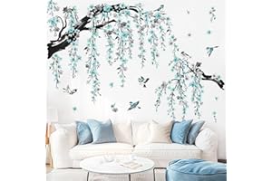 ‎WONDEVER wondever Wandtattoo Baum Ast Blüten Groß Wandaufkleber Hängende Blumen Blau Wandsticker Wanddeko für Wohnzimmer Schlafzimmer Sofa Hintergrund