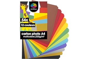 OfficeTree 54 Feuille cartonnée couleur - Feuille Couleur - Papier Couleur DIN A4 pour Bricoler et Construire - Papier cartonné - 300 g/m² - 10 Couleurs plus Feuilles d'or et d'argent