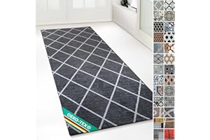 ‎FLOORDIREKT Floordirekt teppichläufer rutschfest - maßgefertigter Feinschlingen Teppich Läufer für Küche, Flur & Wohnraum - Ornament Vintage Orient Gitter (80 x 150 cm, Cosenza Schwarz)