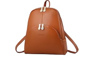 Nevenka Rucksack Damen Cityrucksack Daypack Tagesrucksack PU Leder Zweiwege Reißverschluss Elegantes Design (Braun)