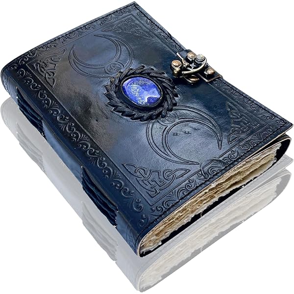 Handmade 8 Inch Leather Journal With Clasp Stone | Blank Notebook For Men & Women | Unlined Paper | Art Sketchbook | Travel Diary | Refillable