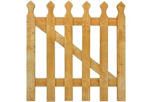 AAMEN 3x3ft Wooden Garden Gate, Picket Garden Wood Timber Gate, Round Top Picket Garden Gate, Decorative Garden Wicket Gate, Outdoor Wooden Stair Gate, Golden Brown Swing Gates-(90x4.5x87cm)