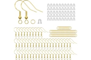 Fyfjur 300 Pezzi S925 Ganci Orecchini, Monachelle per Orecchini Anallergici con Tappo per le Orecchie e Bobina, Ganci per Orecchini Rame Placcato Argento, Orecchini Fai Da Te (Oro)