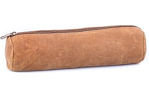 ELBA Fourre-Tout Rond 22x6cm a  Fermeture Eclair Cuir Vintage Beige Creme