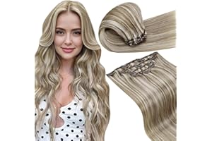 LaaVoo Extension Cheveux Naturel Clip Balayage Brun Clair Extension Clip Cheveux Naturel Highlight Brun Clair Mixte Blond Platine Extension a Clip Cheveux Remy Hair 5pcs/70g 12pouce/30CM #P8/60
