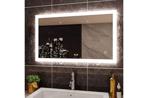 SIRHONA Miroir LED Salle de Bains avec éclairage 100x60cm LED Miroir Muraux AVCE Anti-buée Fonction Cosmétiques Mural Lumière Illumination