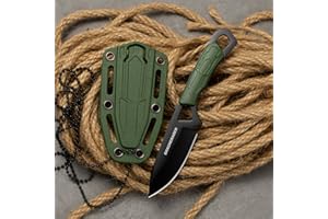 DRACHENADER Coltello da collo 42a coltello a due mani EDC mini coltello Fulltang con lama lunga 6,9 cm e fodero in ABS, lama nera + manico verde