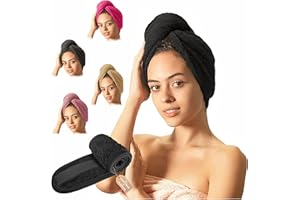 ‎MYBALANCE BODY & MIND MyBalance Body & Mind Haarturban Turban Damen mit Knopf (2er Set) Haarturban Baumwolle für Kopf und Lange Haare Turban Handtuch mit Knopf + Gratis Haarband Kosmetik