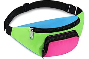 Xuniea Marsupio al Neon Retrò degli Anni '80 a 2 Tasche Marsupi a Mani Libere Borsa con Cintura Vita Regolabile Costumi per Donna Uomo per Festa Tema Anni '80 Viaggio