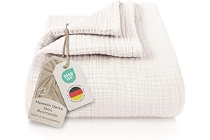 ‎LAYNENBURG LAYNENBURG Premium Musselin Tagesdecke 220x240 cm XXL - 100% Baumwolle - extraweiche Baumwolldecke als Kuscheldecke, Bett-Überwurf, Sofa-Überwurf, Couch-Überwurf - warme Sofa-Decke (Creme)