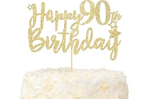 LOVENJOY Decoration Gateau Anniversaire 90 Ans Doré Glitter Cake Topper Happy 90th Birthday Deco Gateau Pour Décoration 90e Fête D'anniversaire