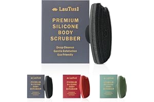 LauTus1 Premium Silicone Body Scrubber for All Skin Types – Exfoliating Shower Brush with Suction & Hook, Soft Silicone Loofah for Sensitive Skin, Men, Women, Babies (Graphite Black)