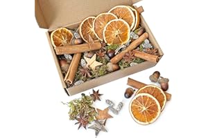 ‎PEXTIAN 67 Stück Adventskranz Deko, Weihnachtskranz Deko mit Tannenzapfen, Zimtstangen, Getrocknete Orangenscheiben, Birkensternen, Gelbgrün Moos, Potpourri Weihnachten für Weihnachtsdeko, Advent,Wichteltür