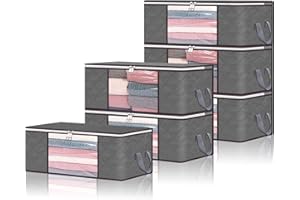 Vieshful 6 Piezas Bolsa de Almacenamiento de Ropa, Organizador de Armario Plegable Transpirable con Asa Reforzada para Edredones, Mantas, Ropa de Cama,Grigio