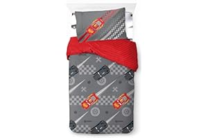 JAY FRANCO Disney Pixar Cars Race Day 100% Cotton 3 Piece Single Bedding Set - Includes Duvet Cover, Fitted Sheet & Pillowcase